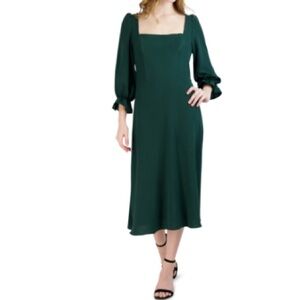 Julia Jordan Square Neck Long Sleeve Midi Dress Green - Emerald/Hunter